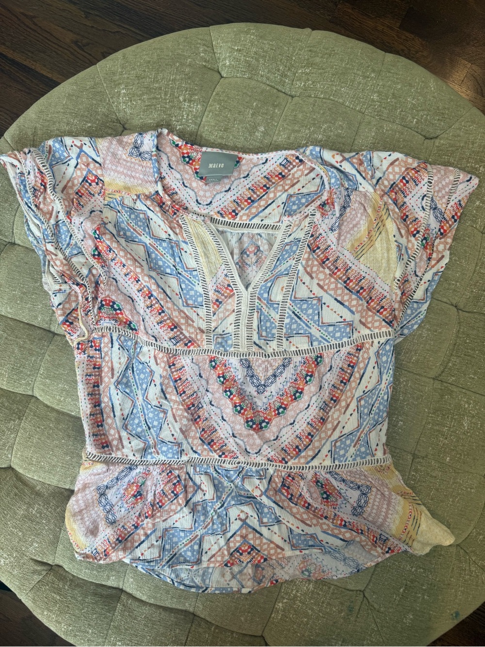 Maeve Multicolor Geometric & Floral Flutter Sleeve Blouse